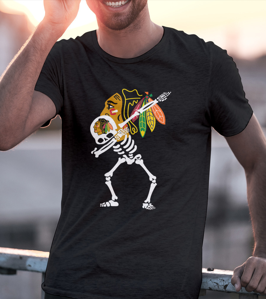 Chicago Blackhawks Skeleton Hockey Stick T-Shirt