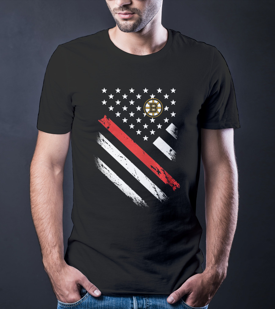 Boston Bruins American Flag Hockey Logo Stars Stripes T-Shirt