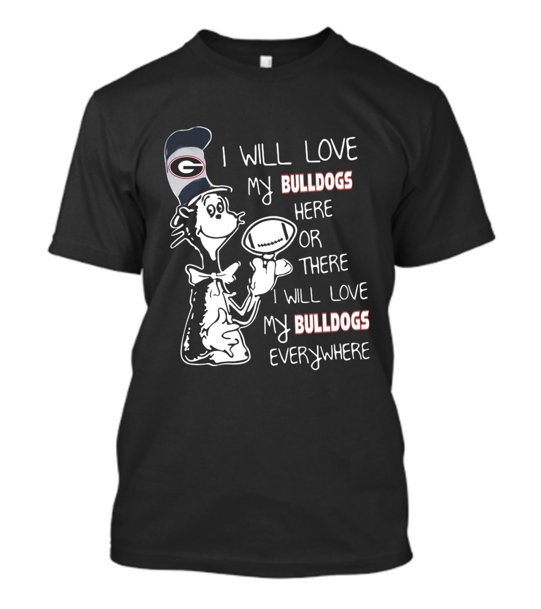 Georgia Bulldogs Football Love Everywhere Bulldog Fan Cartoon T-Shirt