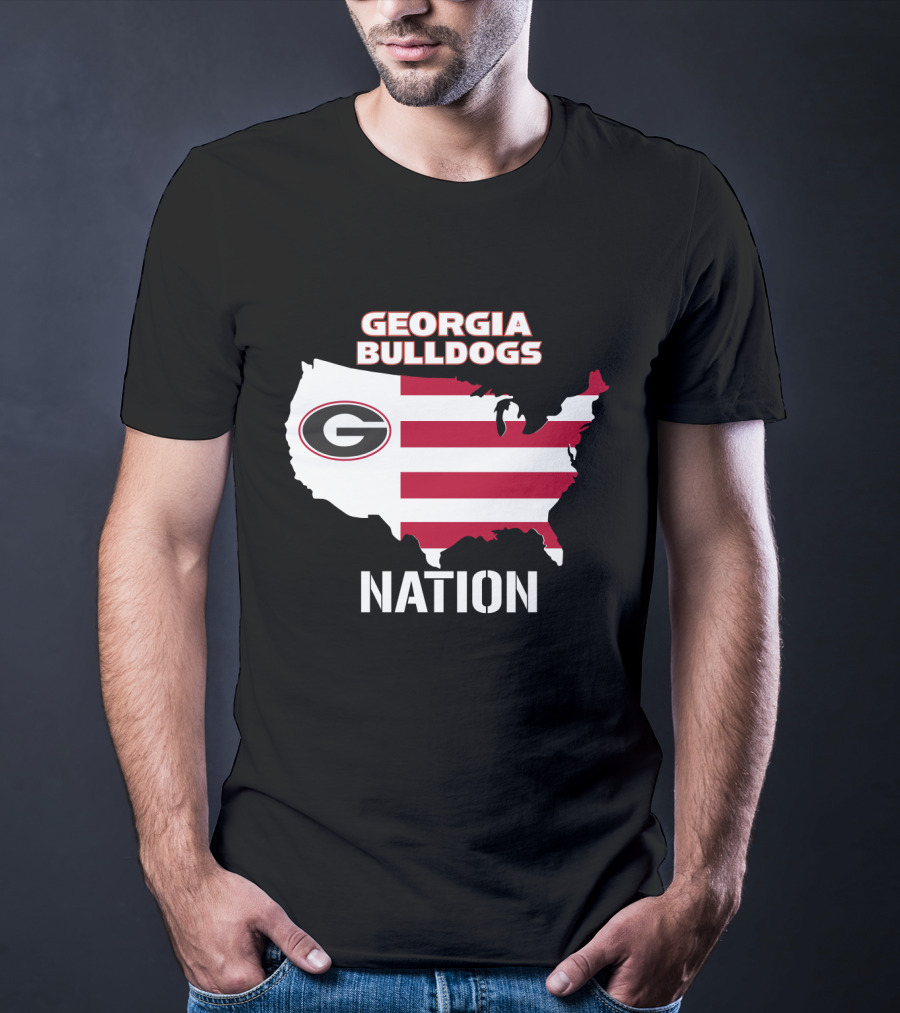 Georgia Bulldogs Nation Map Red And White Stripes T-Shirt