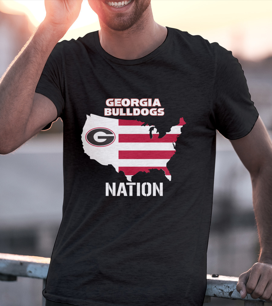 Georgia Bulldogs Nation Map Red And White Stripes T-Shirt
