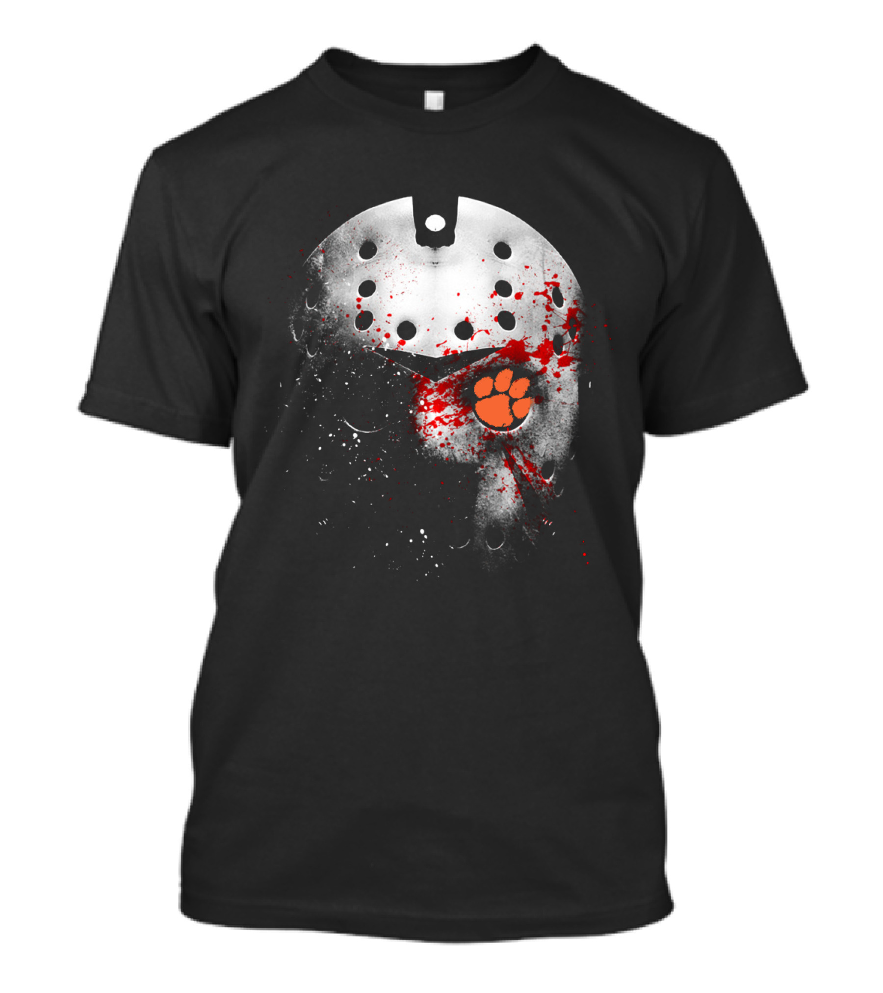 Clemson Tigers Football Jason Voorhees Mask With Paw Print And Blood Splatter T-Shirt