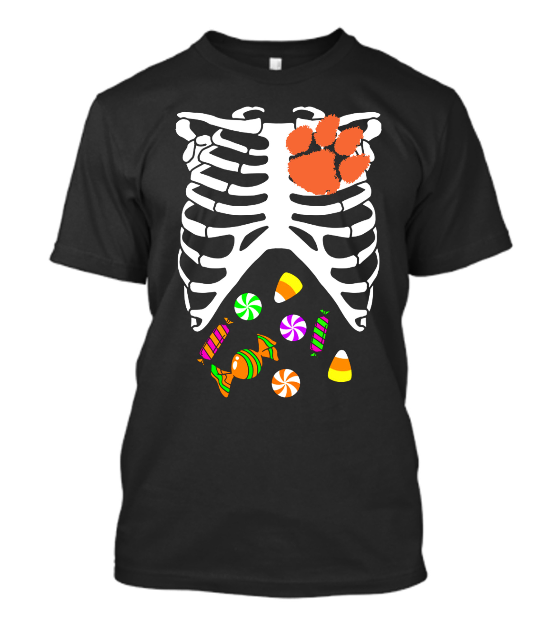 Clemson Tigers Halloween Candy Skeleton Paw Print T-Shirt