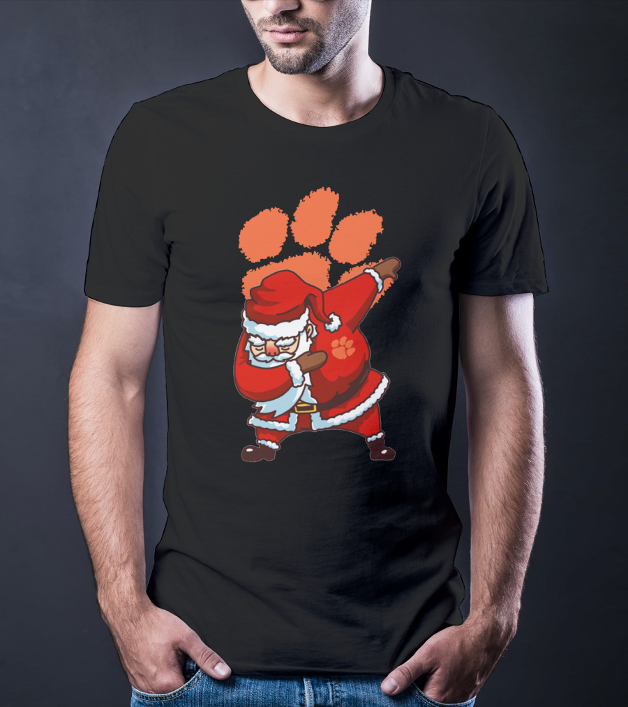 Clemson Tigers Football Dabbing Santa With Paw Print T-Shirt