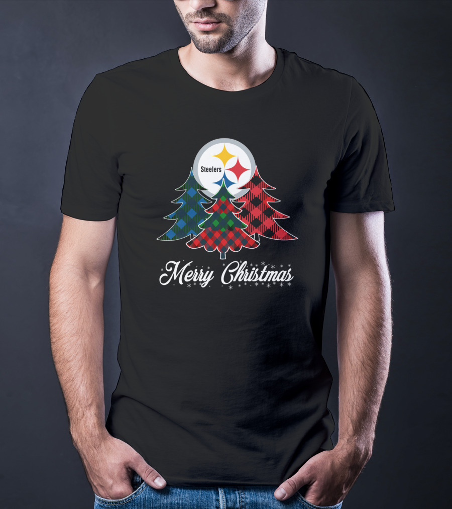 Steelers Merry Christmas Plaid Trees T-Shirt