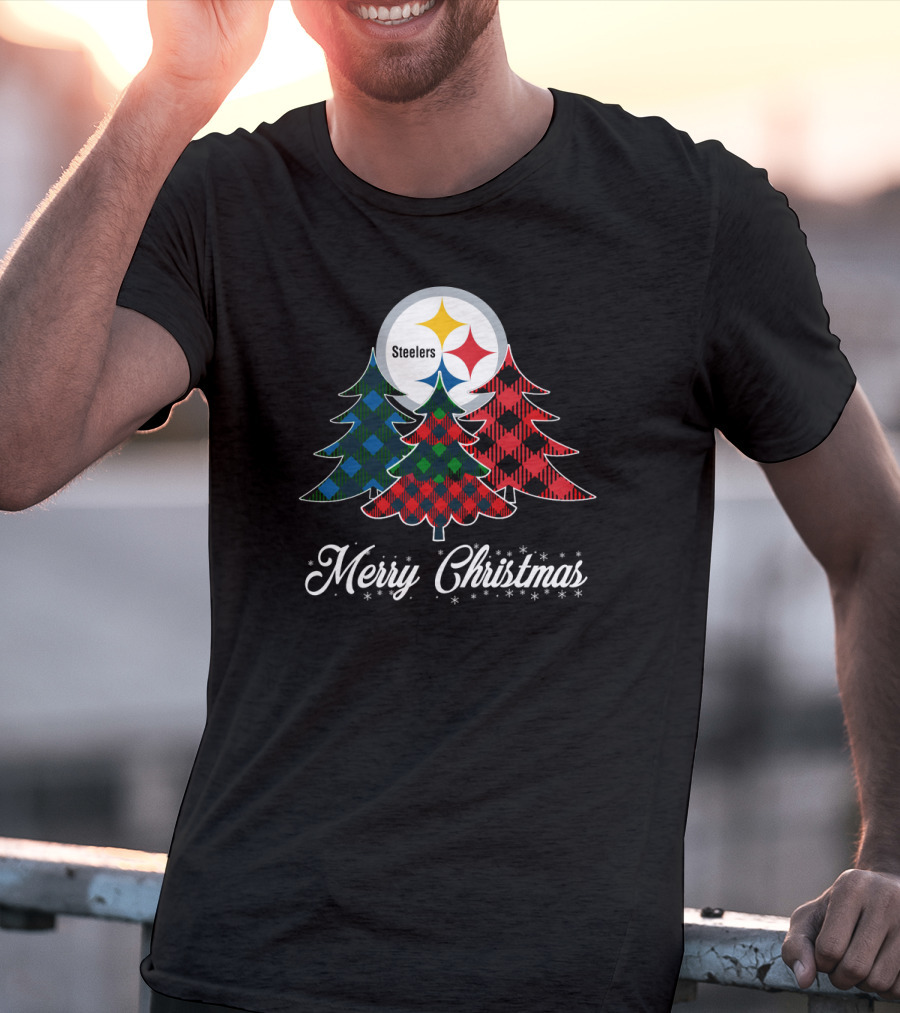 Steelers Merry Christmas Plaid Trees T-Shirt