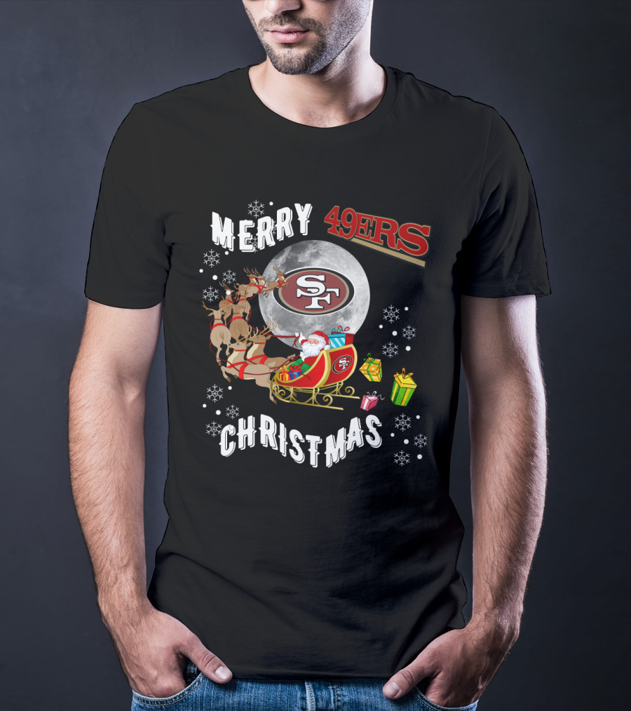 Merry Christmas 49ers Santa Sleigh Snowflakes T-Shirt