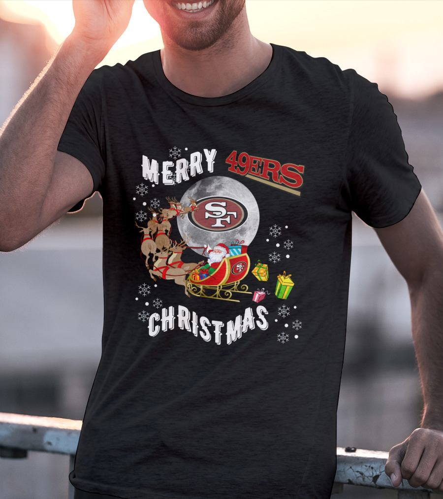 Merry Christmas 49ers Santa Sleigh Snowflakes T-Shirt