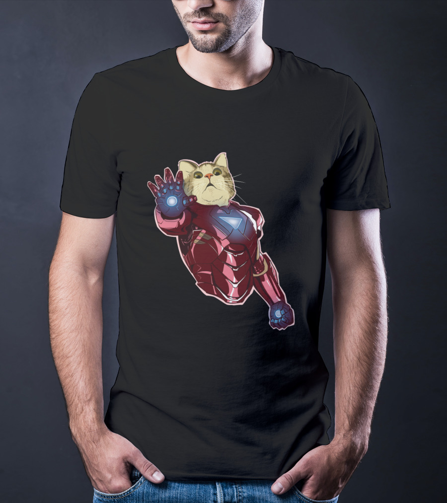 Cat Cute Iron Superhero Armor T-Shirt
