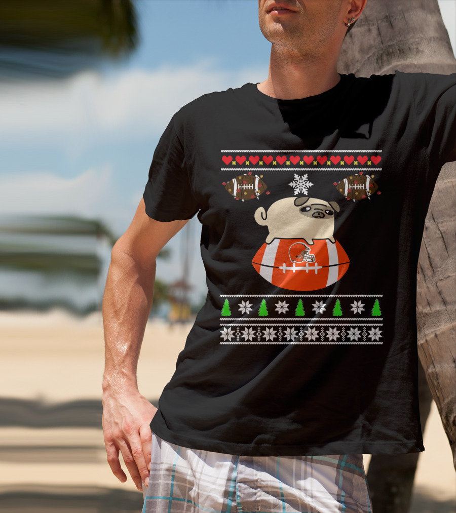 Cleveland Browns Pug Christmas Football T-Shirt
