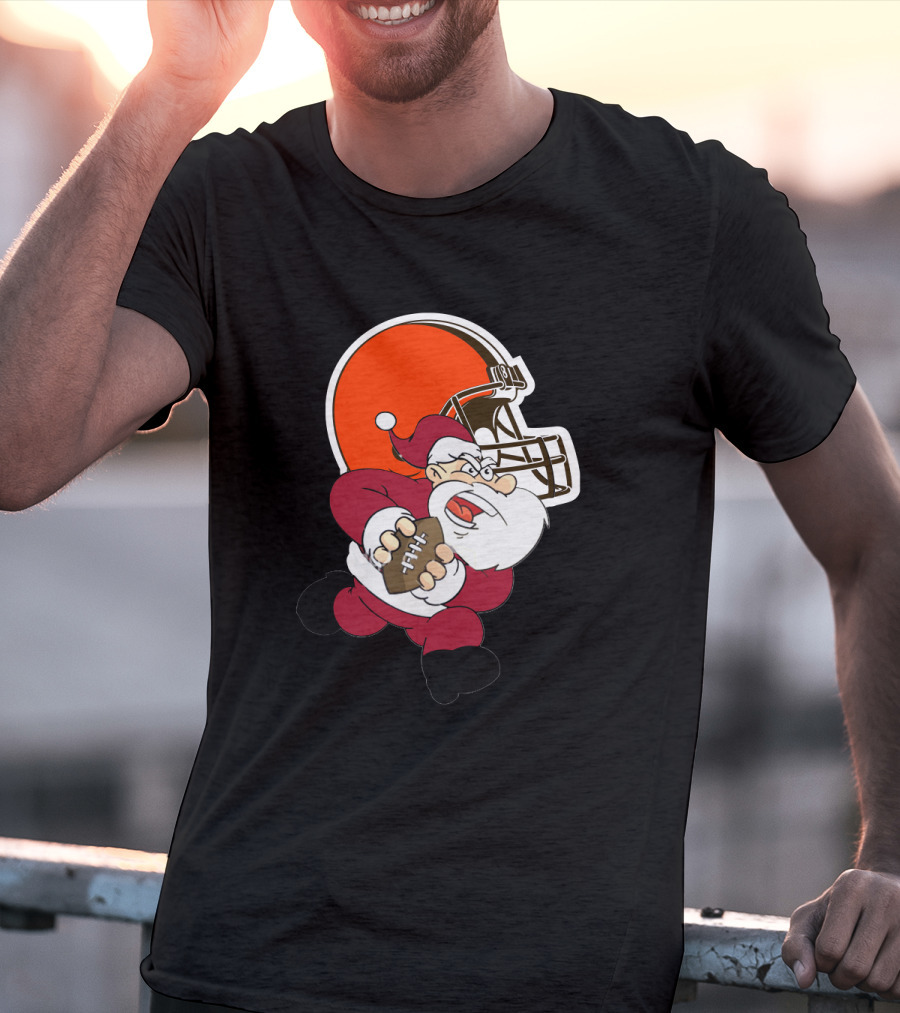 Cleveland Browns Santa Football Helmet T-Shirt