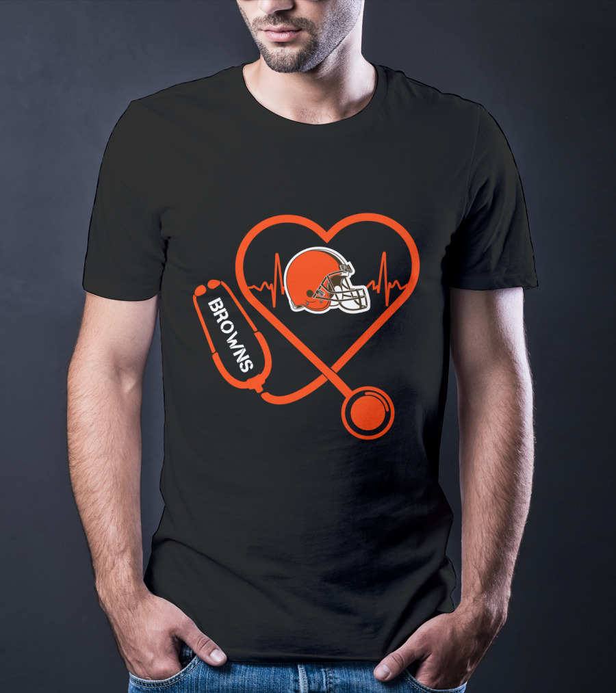 Cleveland Browns Heartbeat Stethoscope Football Helmet Passion T-Shirt