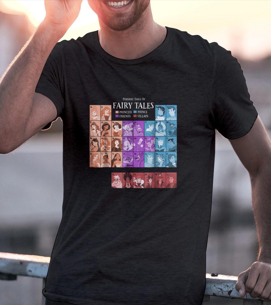 Periodic Table Of Fairy Tales Princess Prince Friends Villain Disney Films T-Shirt