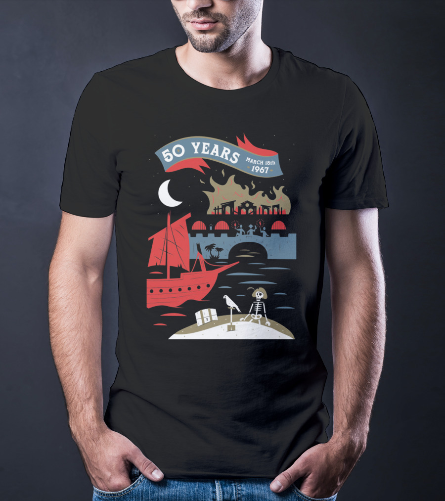 Years March 18Th 1967 Disney Films Adventure At Sea Skeleton Pirate Scene T-Shirt