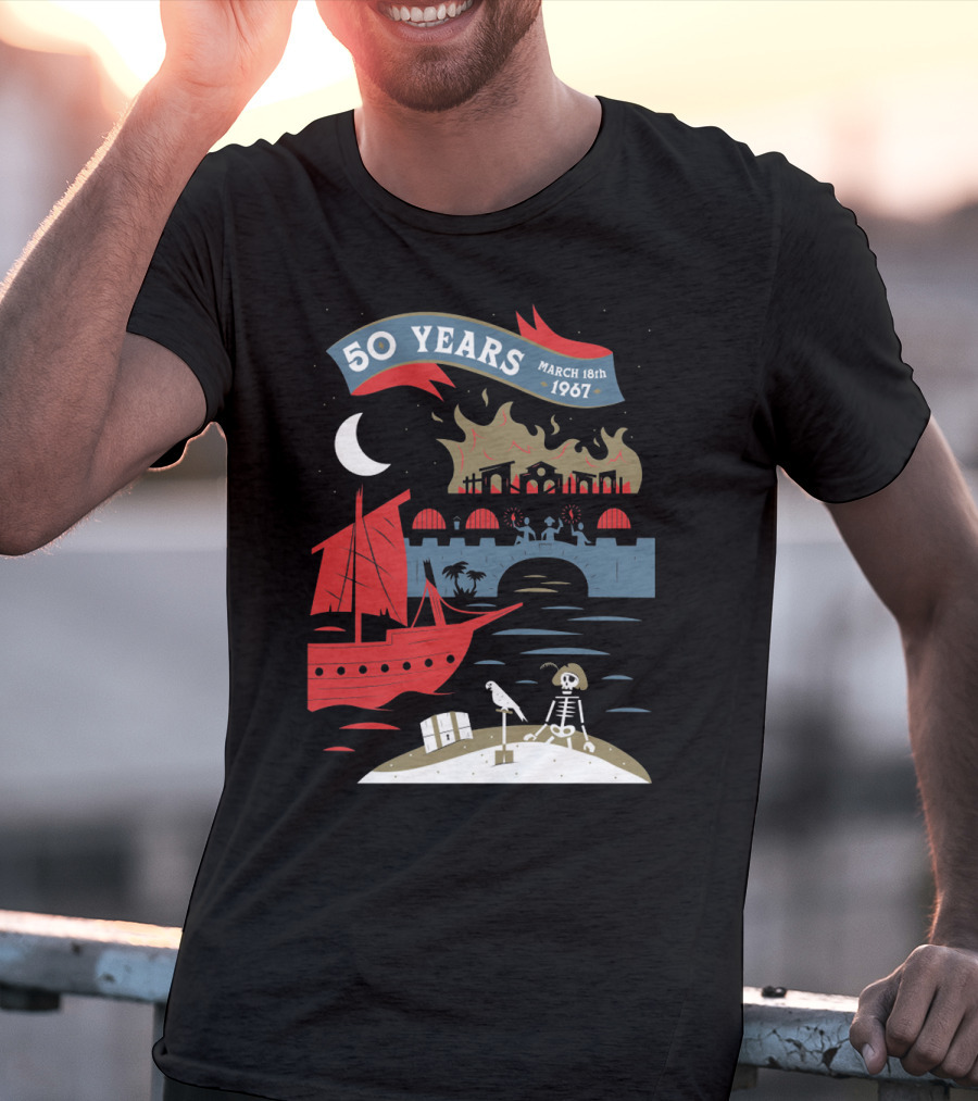 Years March 18Th 1967 Disney Films Adventure At Sea Skeleton Pirate Scene T-Shirt