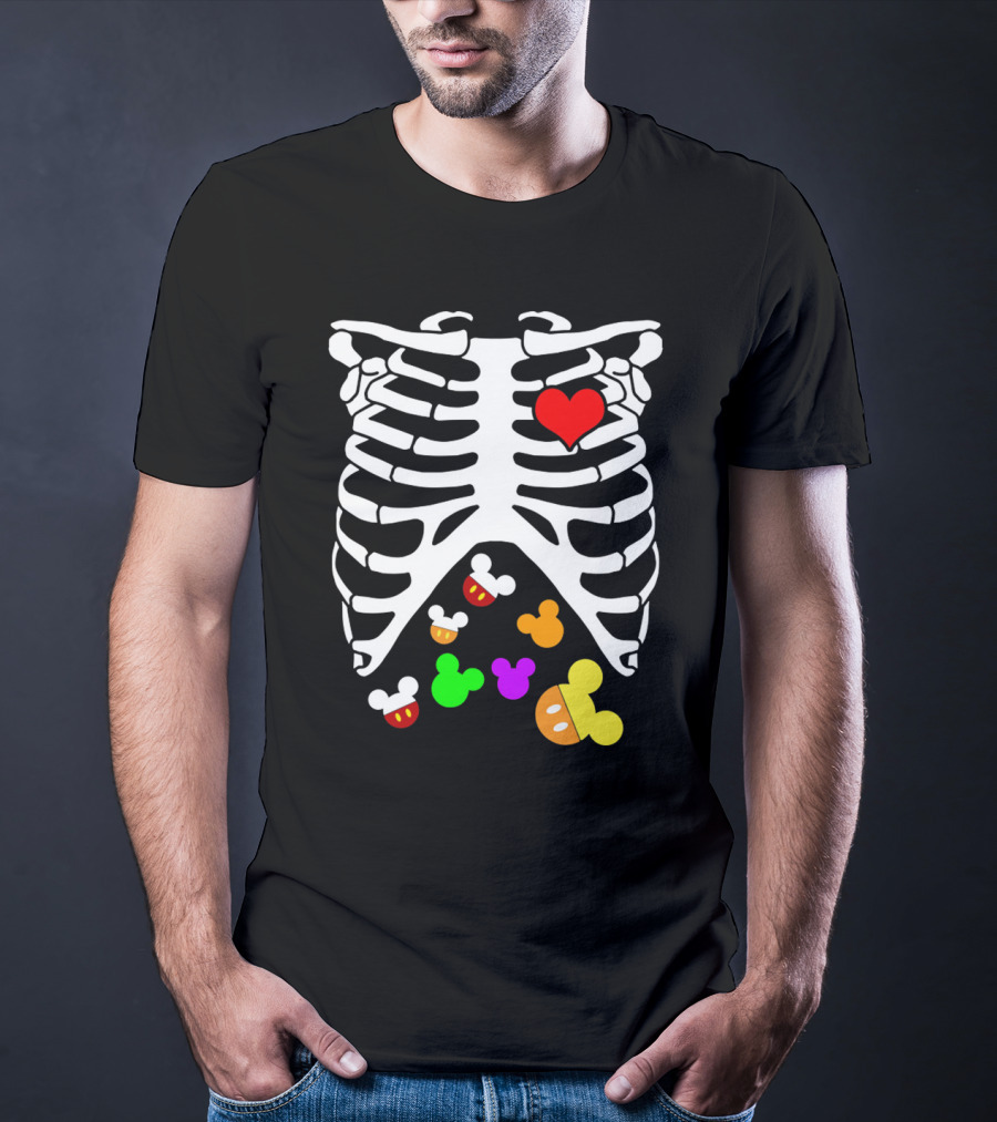 Rib Cage Heart And Colorful Mickey Heads Disney Films T-Shirt