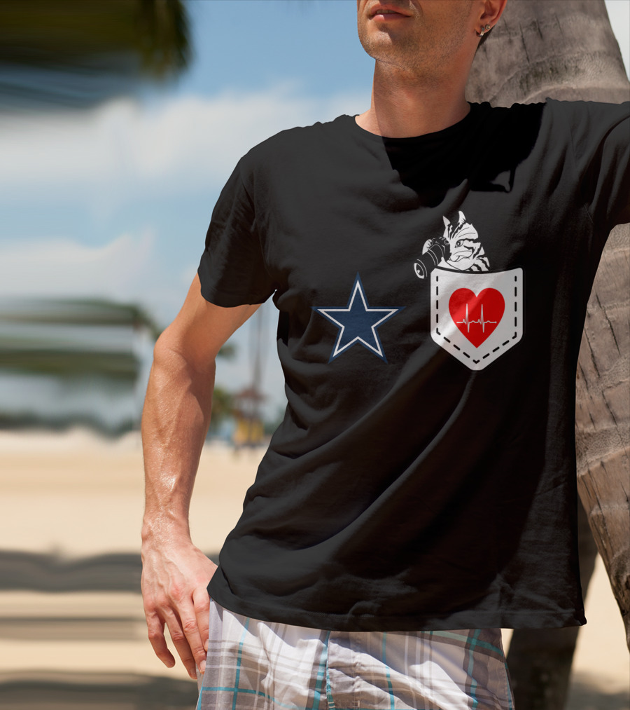 Dallas Cowboys Star Cat In Heartbeat Pocket T-Shirt