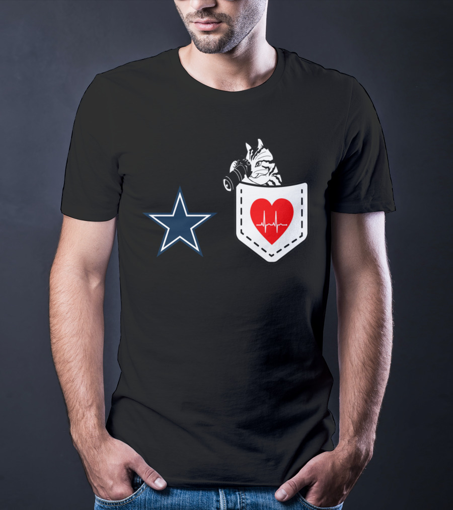 Dallas Cowboys Star Cat In Heartbeat Pocket T-Shirt