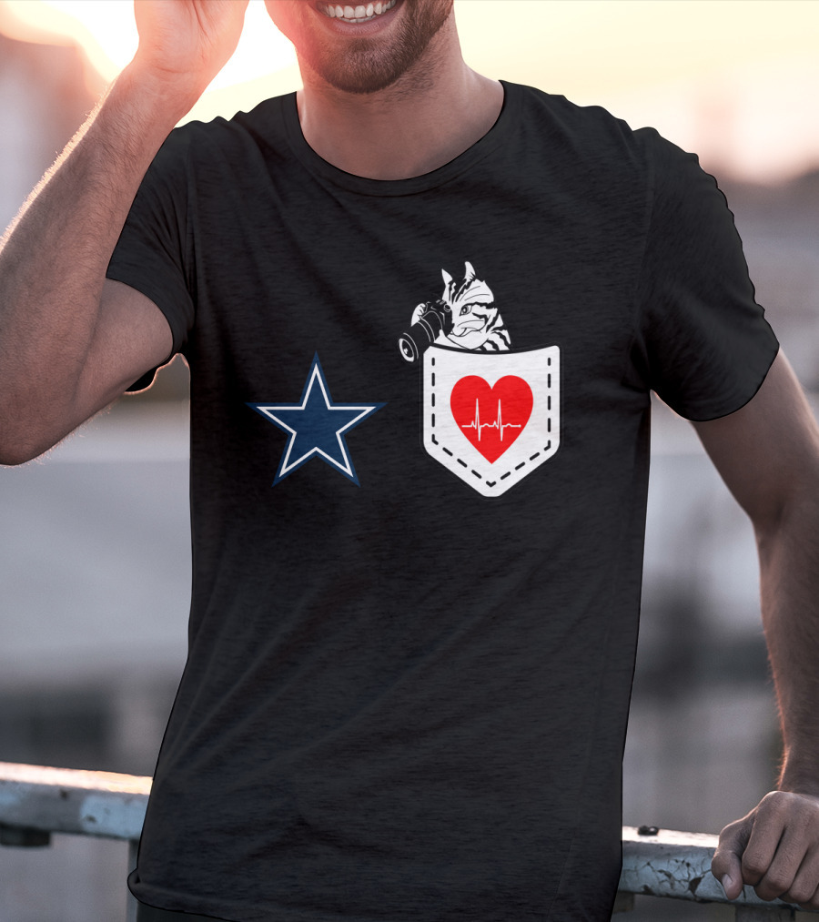 Dallas Cowboys Star Cat In Heartbeat Pocket T-Shirt