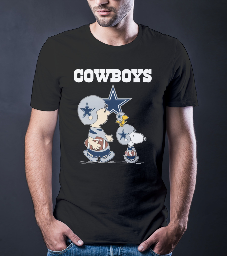 Cowboys Peanuts Characters With Dallas Star Logo Football Helmets T-Shirt