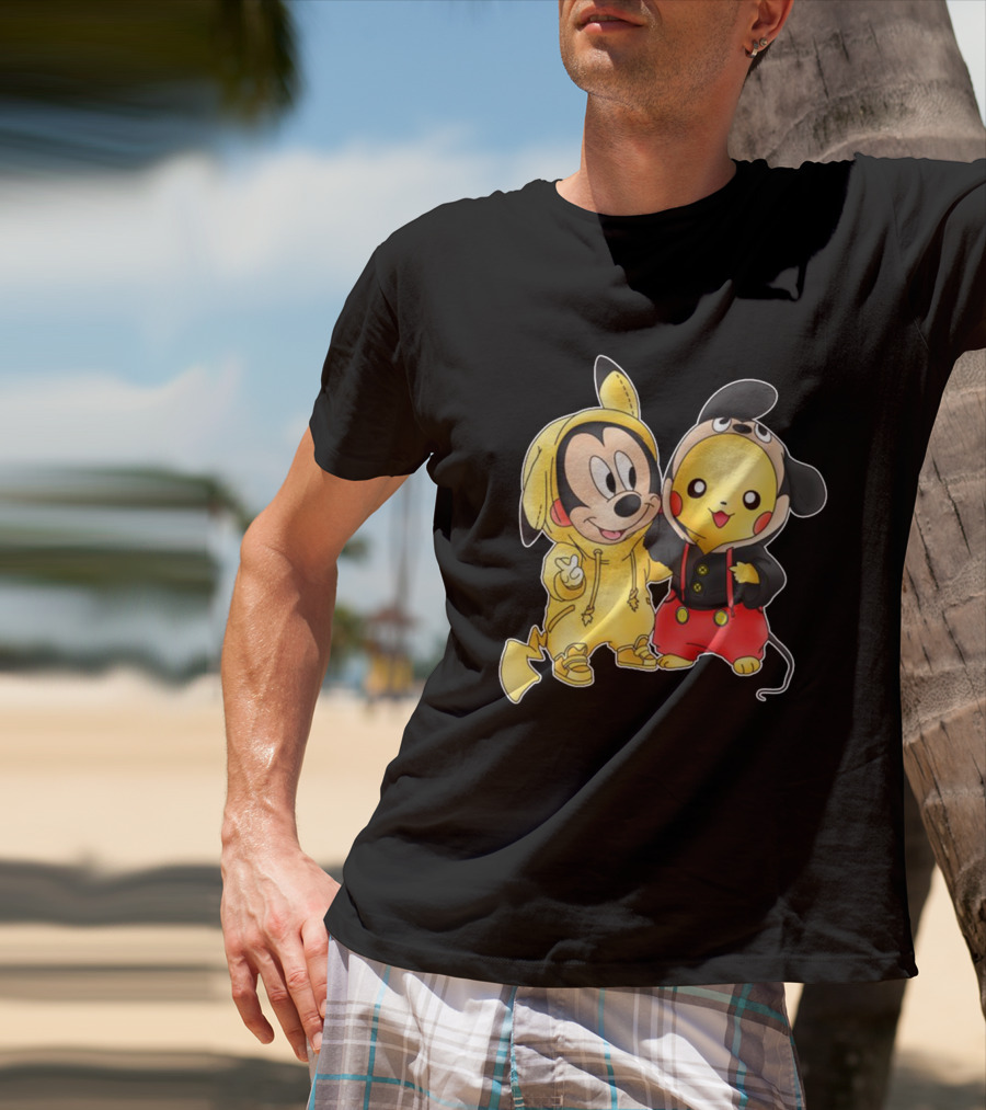 Mickey Pikachu Crossover Characters In Hoodie Costumes T-Shirt