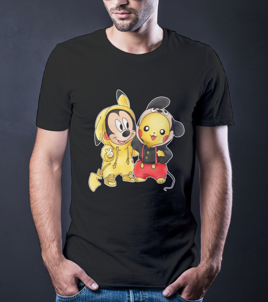Mickey Pikachu Crossover Characters In Hoodie Costumes T-Shirt