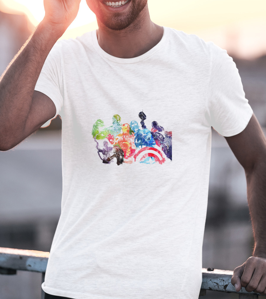 Avengers Watercolor Hulk Iron Man Thor Captain America Black Widow Hawkeye T-Shirt