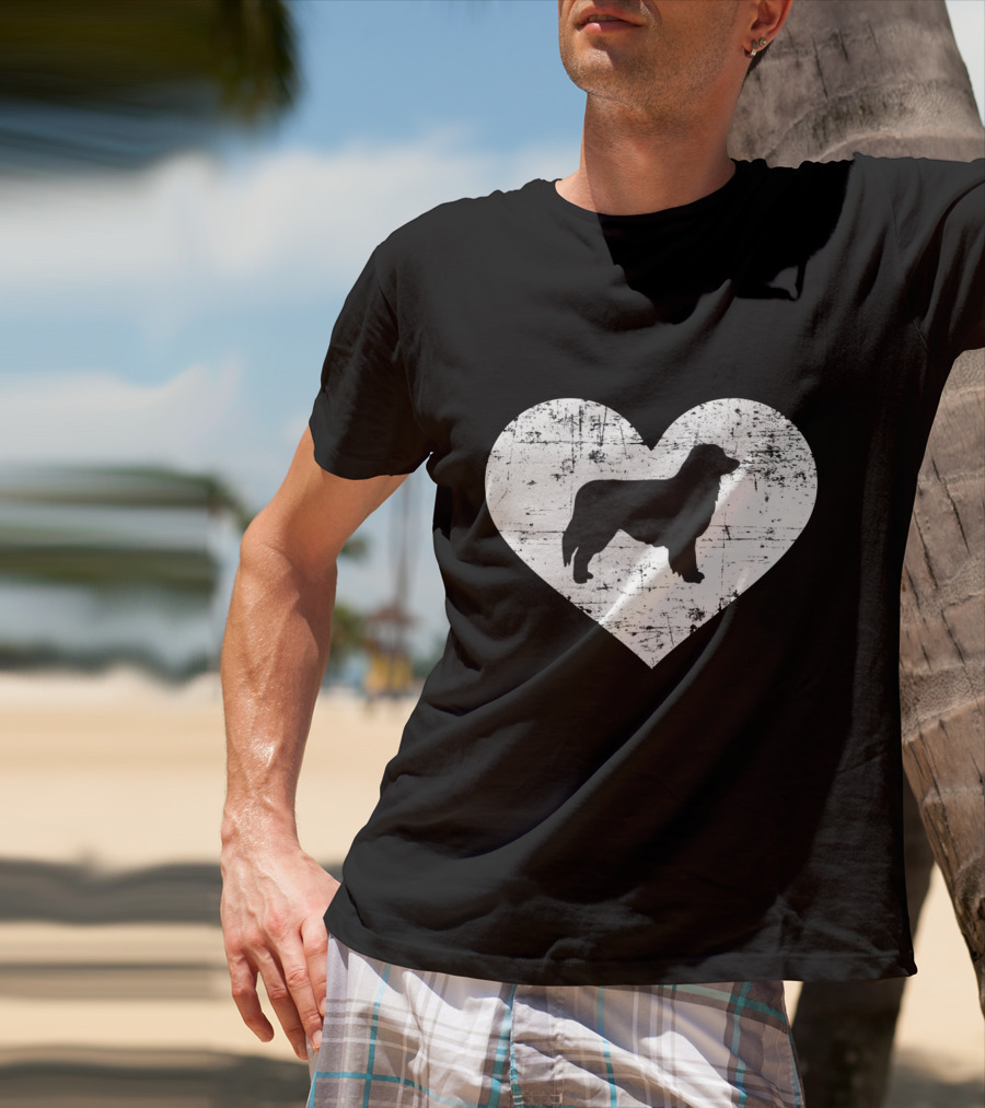 Love For Australian Shepherd Silhouette In Distressed Heart T-Shirt