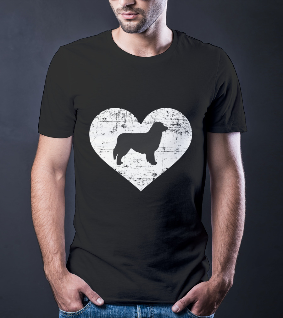 Love For Australian Shepherd Silhouette In Distressed Heart T-Shirt