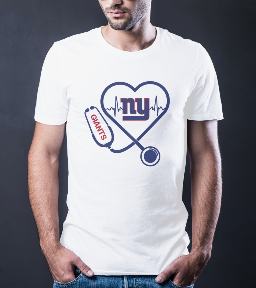 NY Giants Heartbeat Stethoscope Love T-Shirt