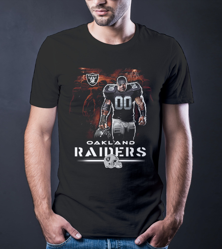 Oakland Raiders Nfl Player Illustration With Skull Logo And Helmet T-Shirt