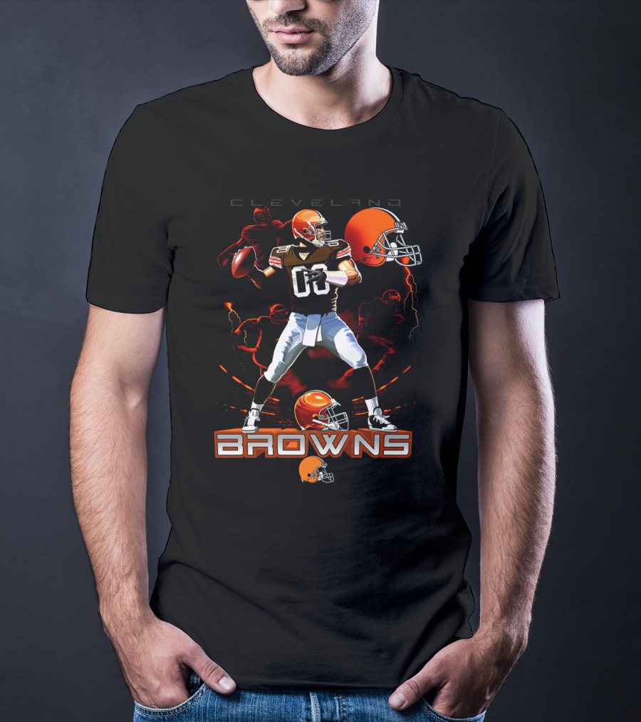Cleveland Browns Quarterback Football Player With Helmets And Action Poses T-Shirt