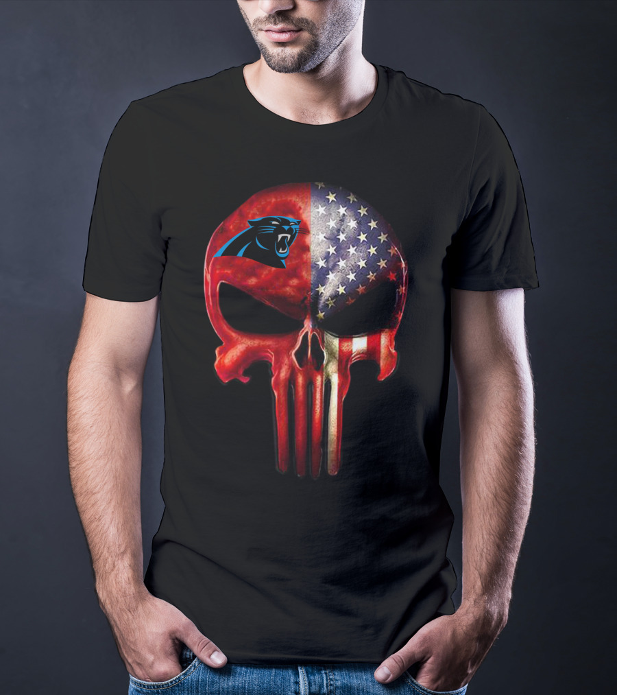 '05 CarolinaPanthers Skull American Flag T-Shirt