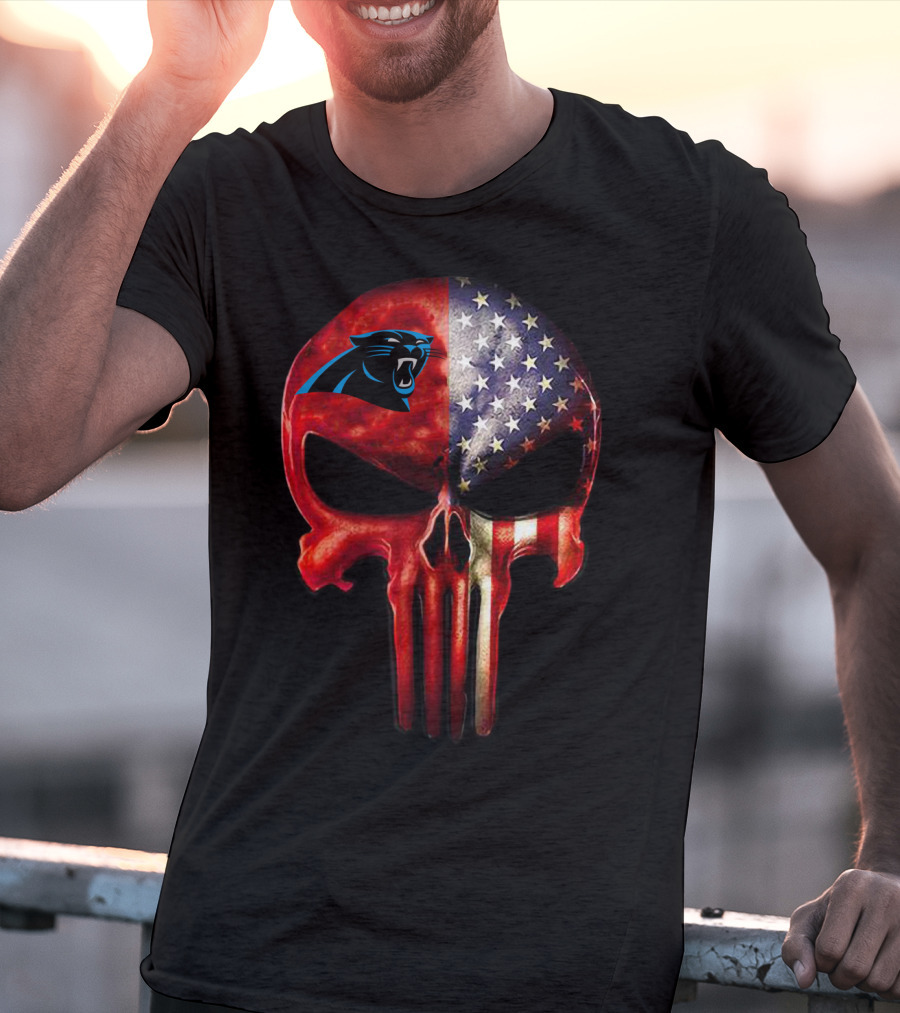 '05 CarolinaPanthers Skull American Flag T-Shirt