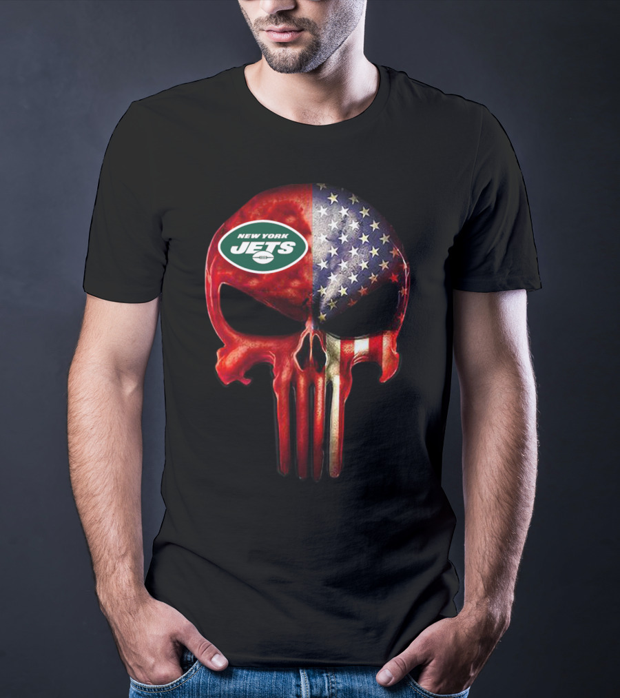 New York Jets American Flag Skull For True New York Fan Only T-Shirt