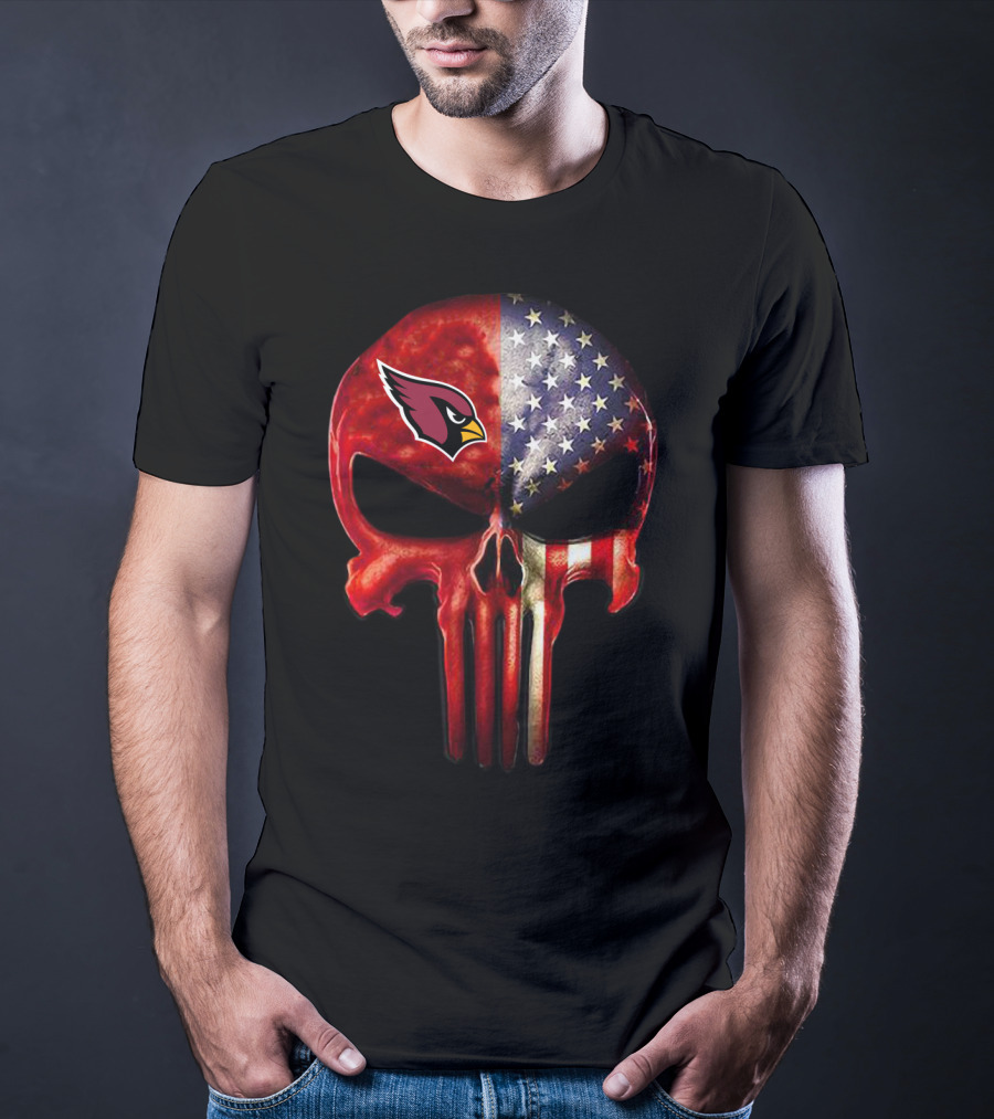 Arizona Cardinals American Flag Skull T-Shirt