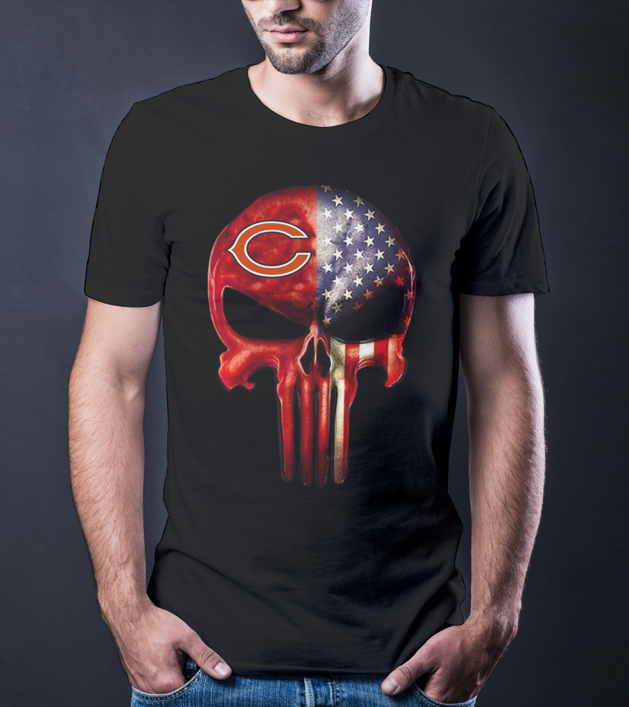 Chicago Bears American Flag Skull Fan T-Shirt