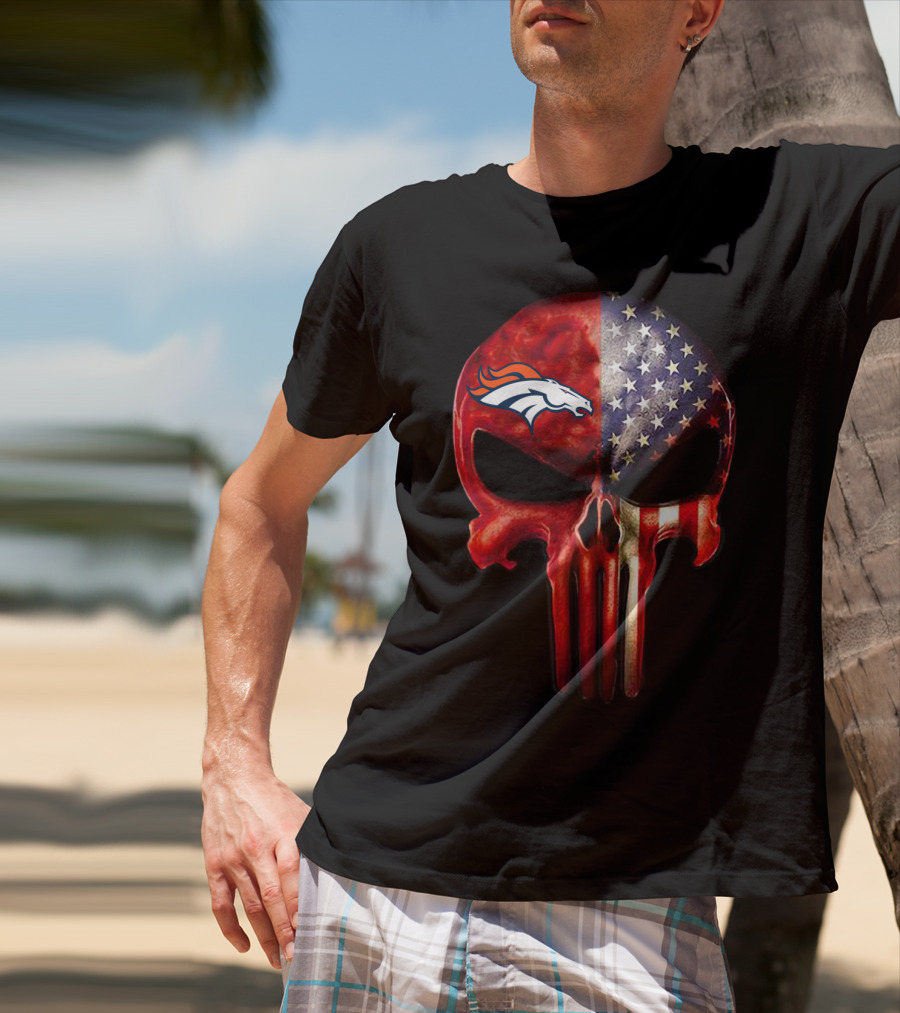 Denver Broncos USA Punisher Skull T-Shirt