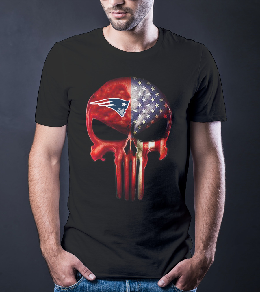 NEW ENGLAND Patriots Skull American Flag Fan Only T-Shirt