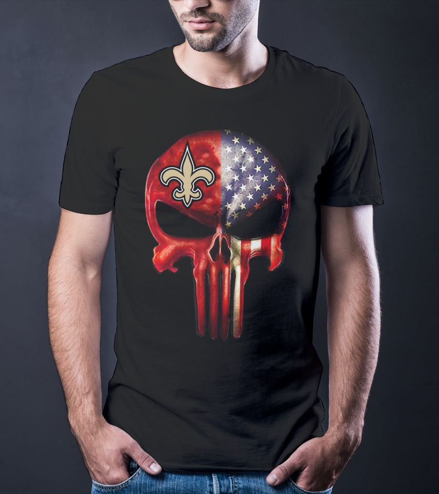 New Orleans Saints American Flag Punisher Skull T-Shirt