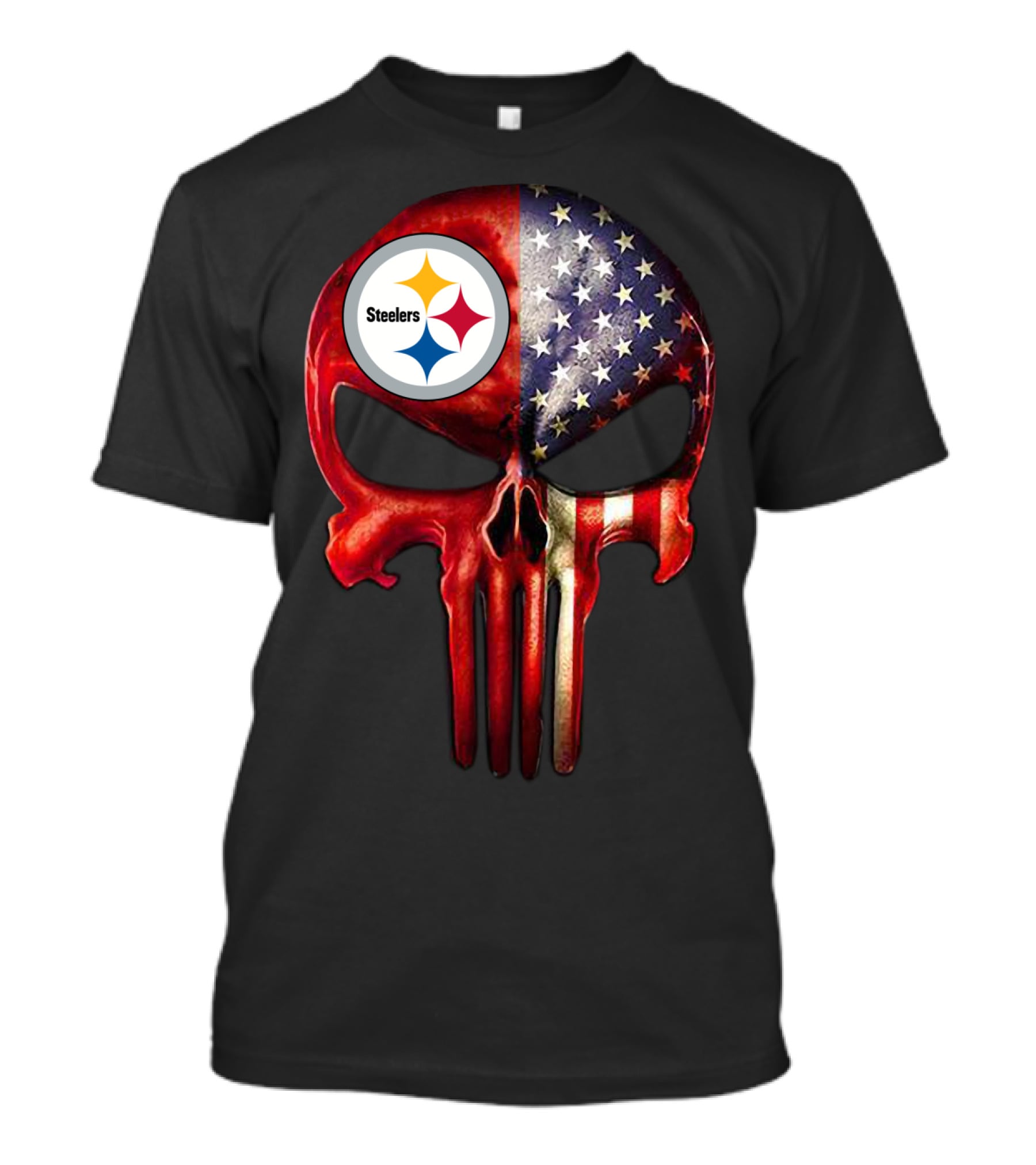 Steelers American Flag Skull For True Pittsburgh Fan Only T-Shirt