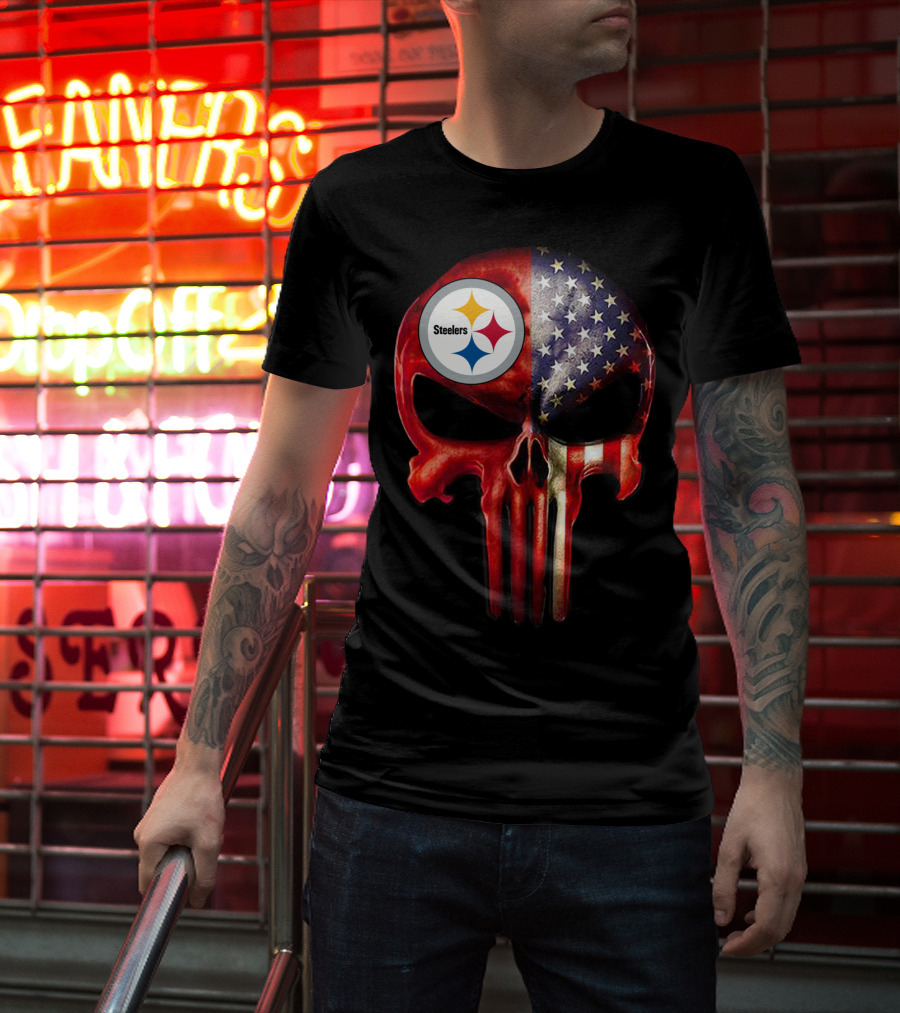 Steelers American Flag Skull For True Pittsburgh Fan Only T-Shirt