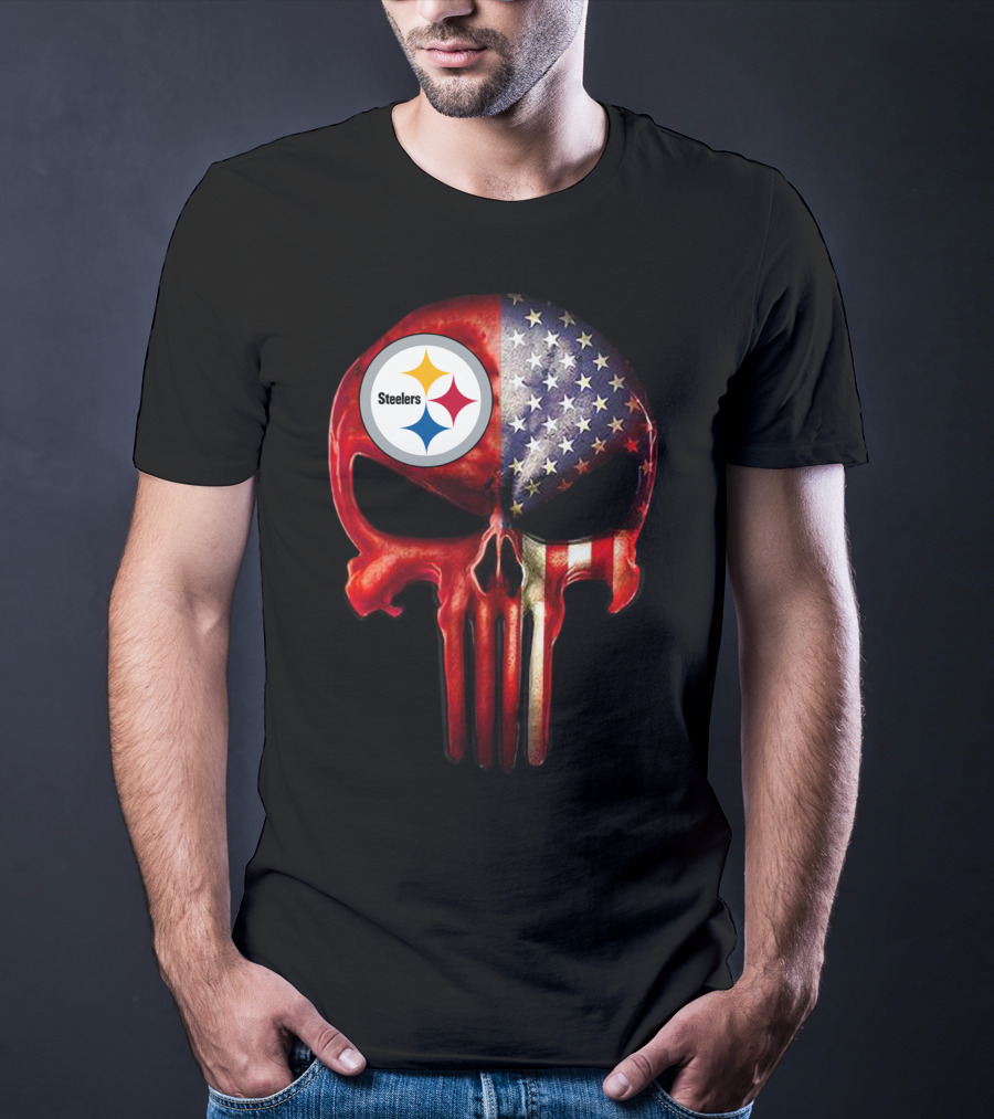 Steelers American Flag Skull For True Pittsburgh Fan Only T-Shirt