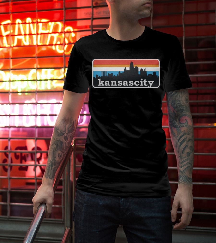 Jason Sudeikis Wearing Kansas City Skyline Retro Stripes T-Shirt