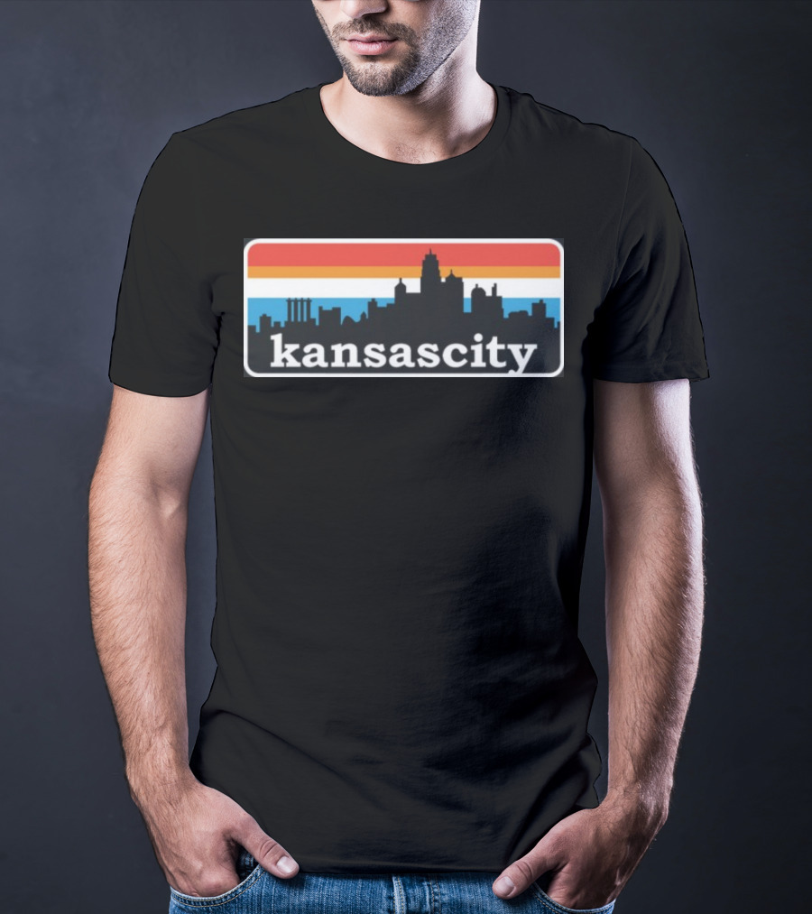 Jason Sudeikis Wearing Kansas City Skyline Retro Stripes T-Shirt