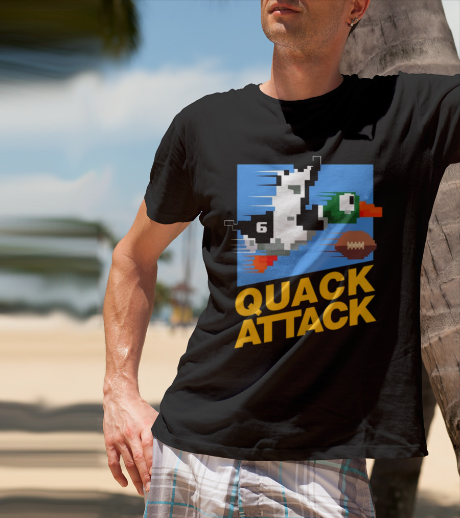 Quack Attack Pixel Duck Football Retro Gaming T-Shirt