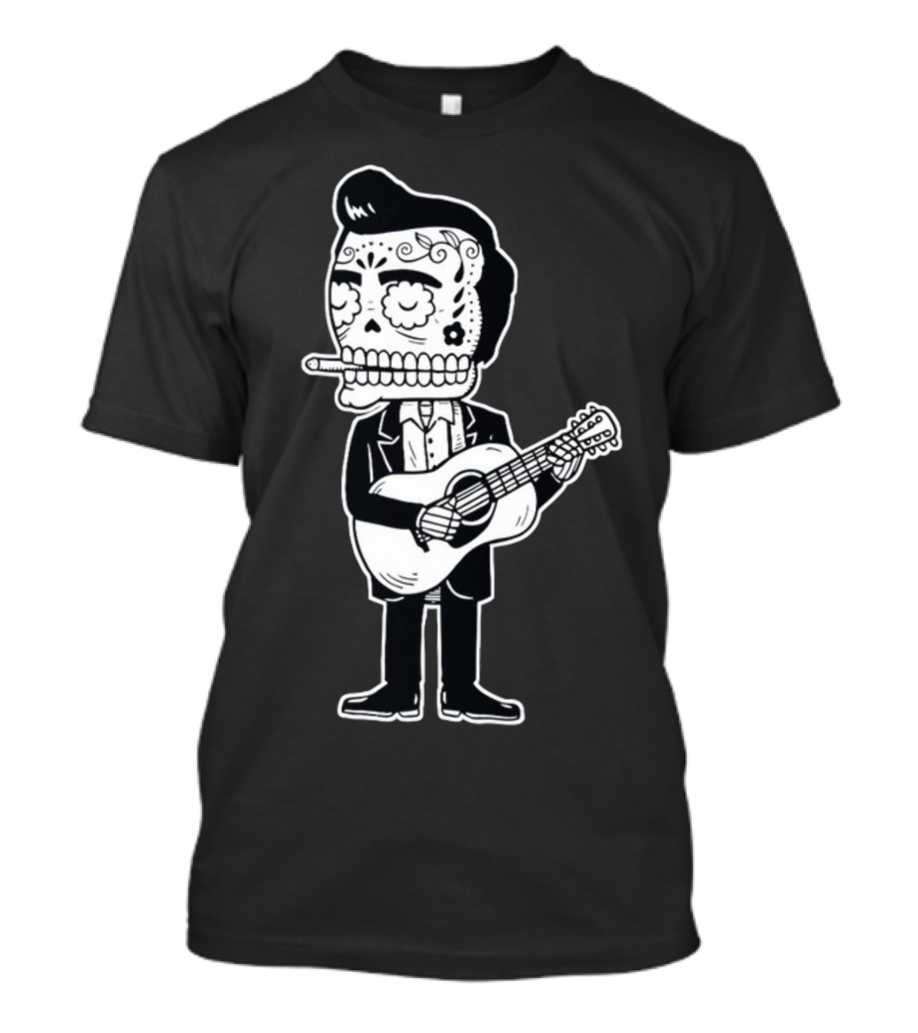 Johnny Cash Calavera Skull Playing Guitar T-Shirt