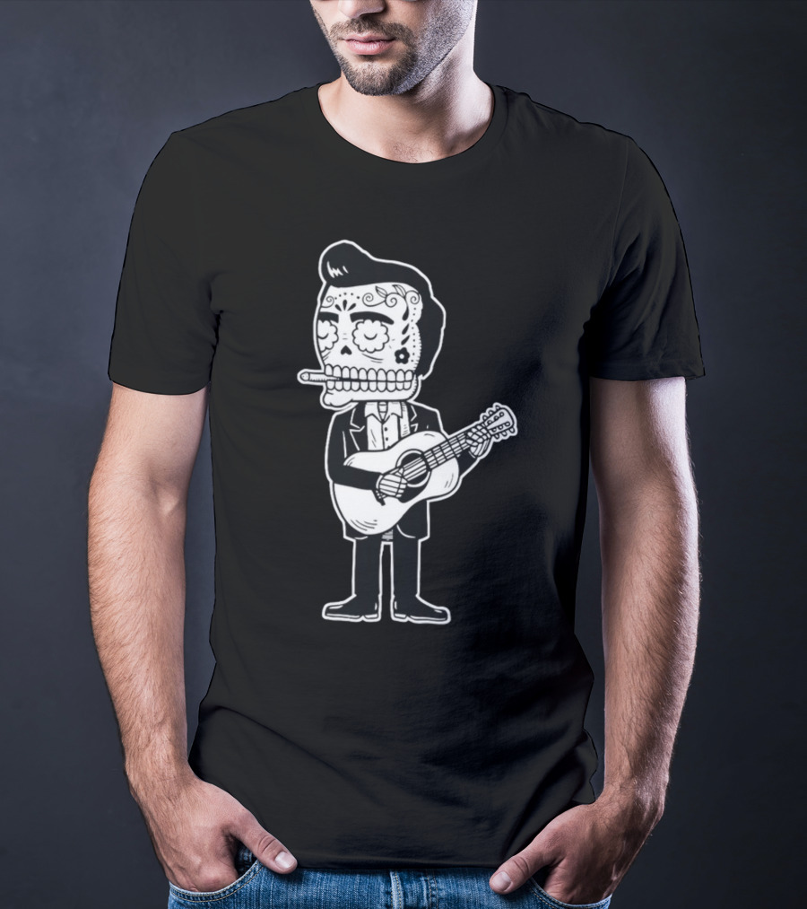 Johnny Cash Calavera Skull Playing Guitar T-Shirt