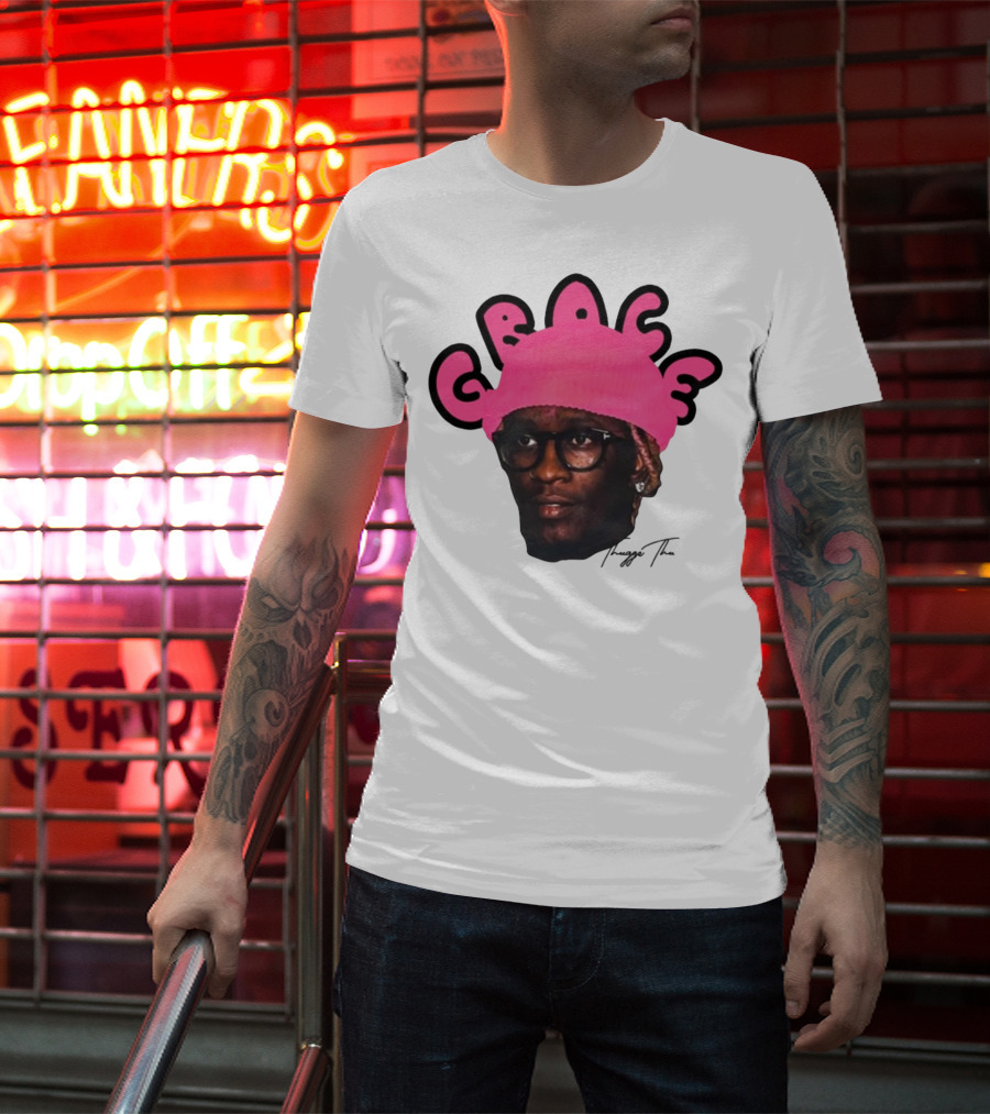 Thuggin Thuggin Grace Pink Beanie Glasses T-Shirt