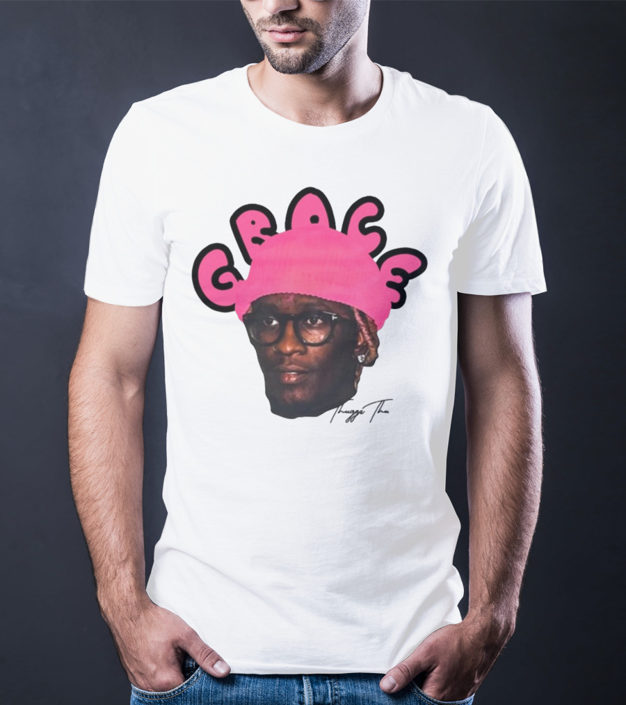 Thuggin Thuggin Grace Pink Beanie Glasses T-Shirt